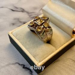 Ancient Tank Ring Star Silver Massive 6 Citrines Genuine Luxury Size 54