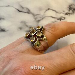 Ancient Tank Ring Star Silver Massive 6 Citrines Genuine Luxury Size 54