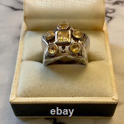 Ancient Tank Ring Star Silver Massive 6 Citrines Genuine Luxury Size 54