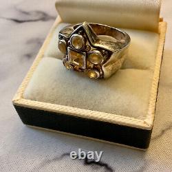 Ancient Tank Ring Star Silver Massive 6 Citrines Genuine Luxury Size 54