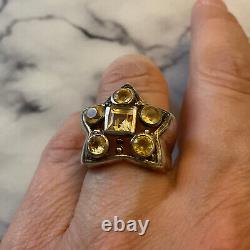 Ancient Tank Ring Star Silver Massive 6 Citrines Genuine Luxury Size 54