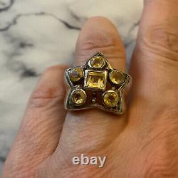 Ancient Tank Ring Star Silver Massive 6 Citrines Genuine Luxury Size 54