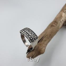 Ancient Tank Silver Ring Massif A Decor Geometrique De Marcassites Art Deco