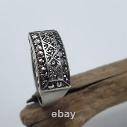 Ancient Tank Silver Ring Massif A Decor Geometrique De Marcassites Art Deco