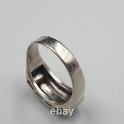 Ancient Tank Silver Ring Massif A Decor Geometrique De Marcassites Art Deco