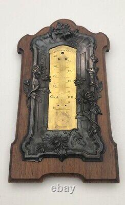 Ancient Thermometer with Wooden Frame and Solid Silver Minerva Mount