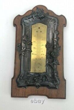 Ancient Thermometer with Wooden Frame and Solid Silver Minerva Mount