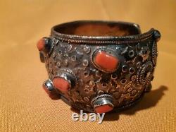 Ancient Tibetan Silver And Coral Bracelet