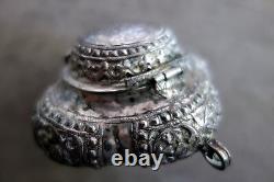 Ancient Tibetan Solid Silver Amulet Box Tibet 18th Century