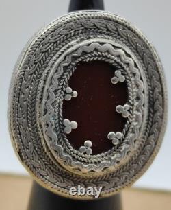 Ancient Turkmen Afghan ring, solid silver, carnelian/agate, 26.5 g
