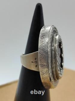 Ancient Turkmen Afghan ring, solid silver, carnelian/agate, 26.5 g