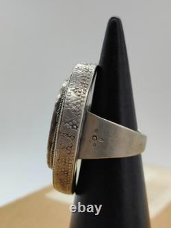 Ancient Turkmen Afghan ring, solid silver, carnelian/agate, 26.5 g