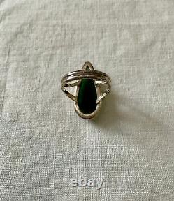 Ancient Unique Marquise Ring, Solid Silver, Intricately Crafted, Genuine Jade, Size 57