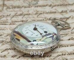 Ancient Watch Au Coq Silver Dial Painted Bordier In Geneva Children's Pocket Watch