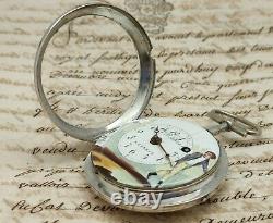 Ancient Watch Au Coq Silver Dial Painted Bordier In Geneva Children's Pocket Watch