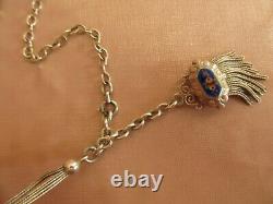 Ancient Watch Chain Rose-decorated Silver Catelaine & Blue Enamel