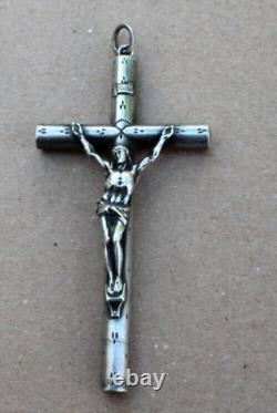 Ancient and large pendant crucifix cross in solid silver (religious object)