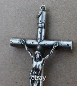 Ancient and large pendant crucifix cross in solid silver (religious object)