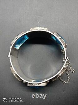 Ancient large Berber cuff bracelet from the Maghreb in solid silver, stamped