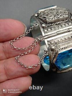 Ancient large Berber cuff bracelet from the Maghreb in solid silver, stamped