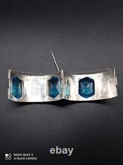Ancient large Berber cuff bracelet from the Maghreb in solid silver, stamped