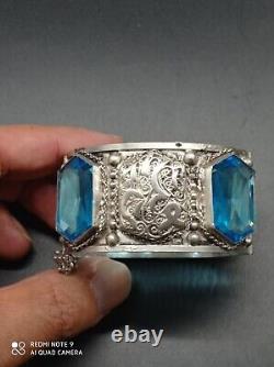 Ancient large Berber cuff bracelet from the Maghreb in solid silver, stamped