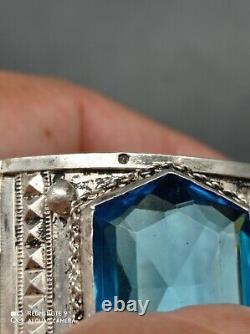 Ancient large Berber cuff bracelet from the Maghreb in solid silver, stamped
