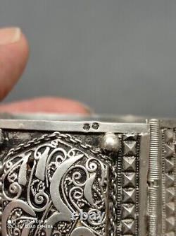 Ancient large Berber cuff bracelet from the Maghreb in solid silver, stamped