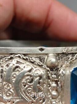 Ancient large Berber cuff bracelet from the Maghreb in solid silver, stamped