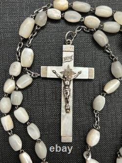 Ancient rosary silver pearls in mother-of-pearl