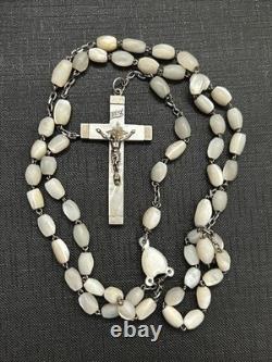 Ancient rosary silver pearls in mother-of-pearl