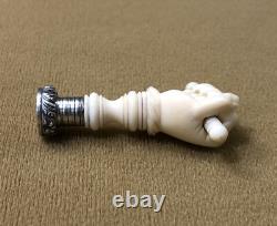Ancient seal/wax stamp depicting a hand 19th century XIX solid silver matrix