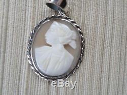 Ancient-shell Case Xixth- Woman's Profile-pendant- Sterling Silver 925