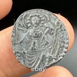 Ancient silver coin of King Shaka from the Kushan Empire