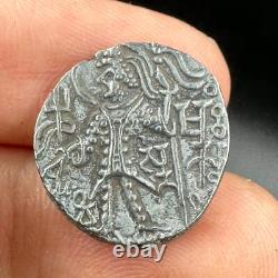 Ancient silver coin of King Shaka from the Kushan Empire