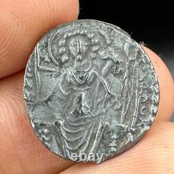 Ancient silver coin of King Shaka from the Kushan Empire