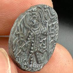 Ancient silver coin of King Shaka from the Kushan Empire