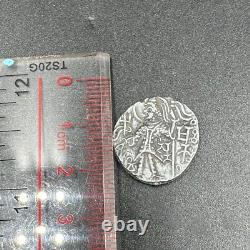 Ancient silver coin of King Shaka from the Kushan Empire