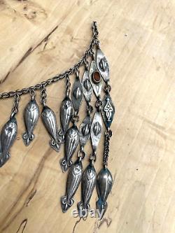 Ancient silver solid Russian oriental Turkmen ethnic jewelry necklace tiara