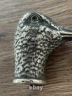 Ancient solid silver cane handle 'Woodcock' by Georg Adam SCHEID hunting