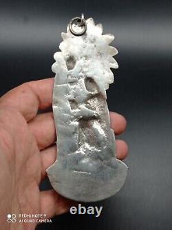 Ancient solid silver holy water font, Jesus, Mary, Joseph, religious, hallmarked