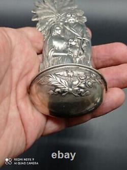 Ancient solid silver holy water font, Jesus, Mary, Joseph, religious, hallmarked