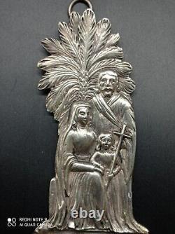 Ancient solid silver holy water font, Jesus, Mary, Joseph, religious, hallmarked