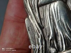 Ancient solid silver holy water font, Jesus, Mary, Joseph, religious, hallmarked