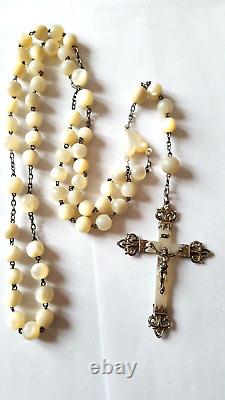 Ancient solid silver rosary with mother-of-pearl beads