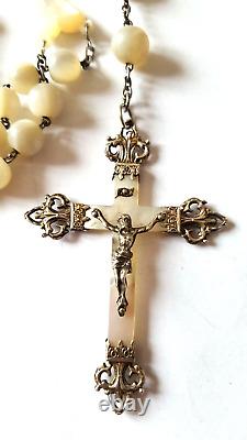 Ancient solid silver rosary with mother-of-pearl beads