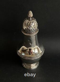 Ancient solid sterling silver sugar bowl by silversmith L. Lapar with ribbon decoration from the 19th century