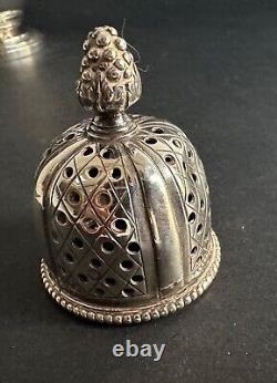Ancient solid sterling silver sugar bowl by silversmith L. Lapar with ribbon decoration from the 19th century