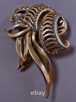Ancient vermeil brooch gold on solid silver marcasites silver carved brooch