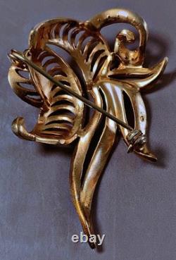 Ancient vermeil brooch gold on solid silver marcasites silver carved brooch